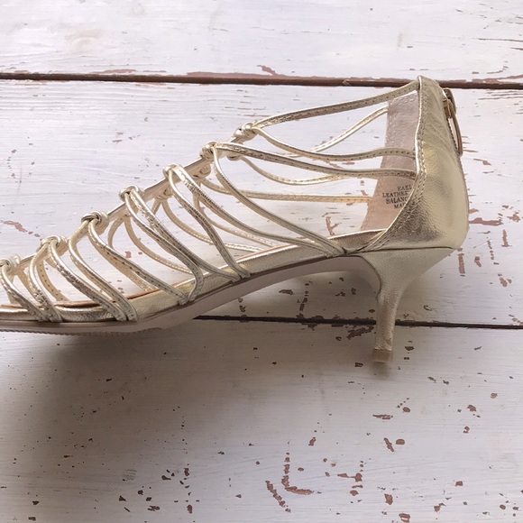 Golden Kitten Heel Leather Gladiator Sandals - Picture 5 of 10